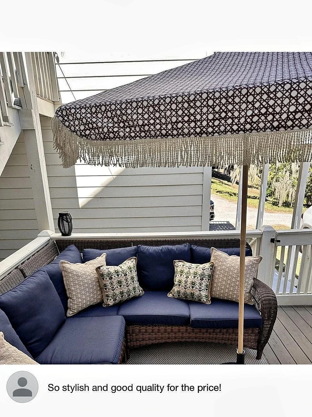 7.5 Cane Fringe Outdoor Patio Umbrella-Brown -,Tempura